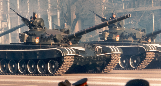 Two tanks during the October Revolution celebration of 1983.