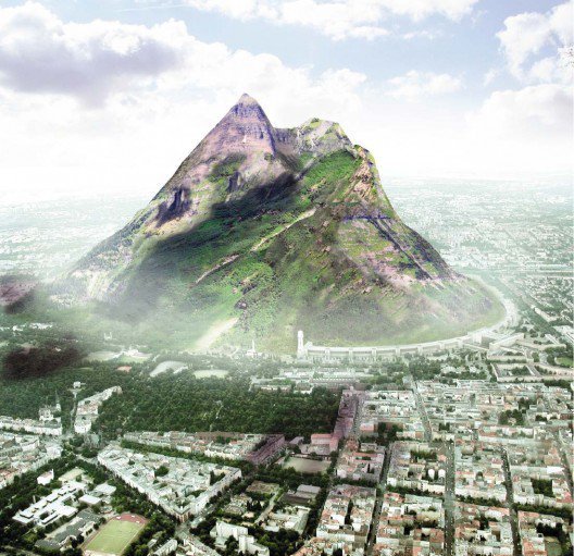 A rendering of a mountian in the center of Berlin.